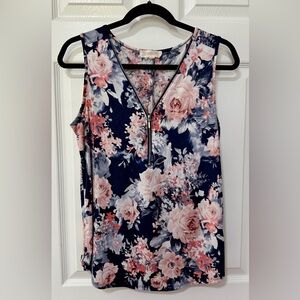 Floral Sleeveless Top with Zipper